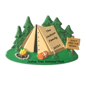 Camping Personalized Ornament / Family Vacation / Tent Camping / Hand Personalized Christmas Ornament