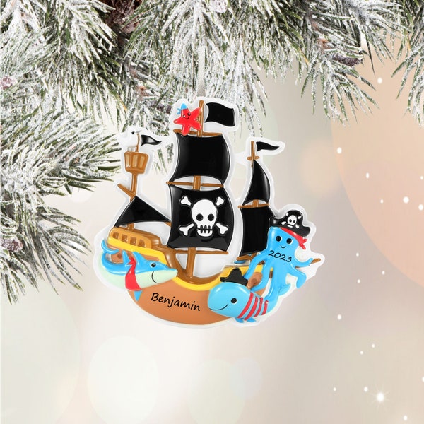 Personalized Pirate Ship Ornament For Kids Pirate Ship Christmas Ornament 2023 Vacation Ornament With Name Pirate Ornament