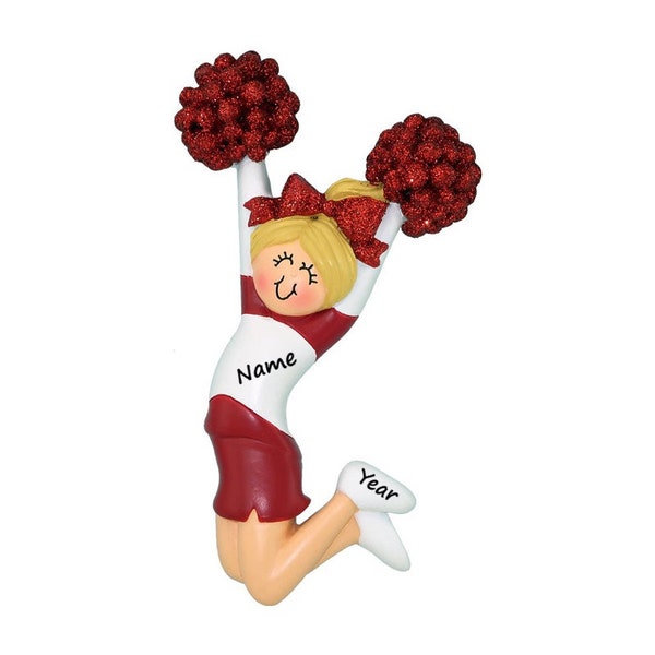 Personalized Cheerleader Christmas Ornament / Cheerleader Blonde Ornament / Custom Cheer Ornament / Red Uniform / Cheerleader Gifts