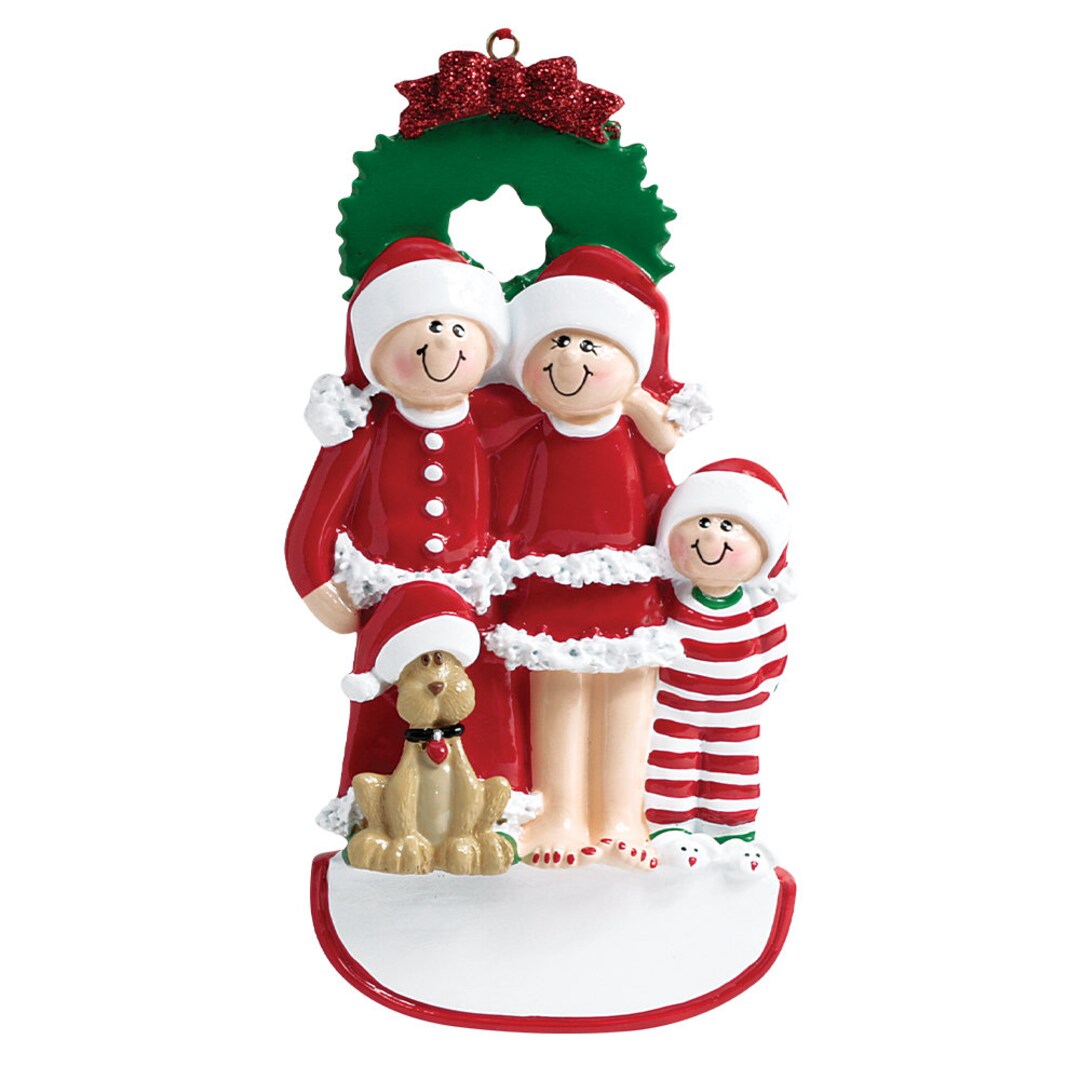 Personalized Pajama Family Ornament - Family With Dog - Family of 3 ...