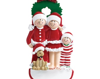 Personalized Family of 3 With Dog Ornament Family Ornament Christmas ...