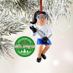 Personalized Lacrosse Christmas Ornament / Lacrosse Gifts / Custom Gift For Lacrosse Player / Lacrosse Gifts / Brunette Girl / Name Ornament