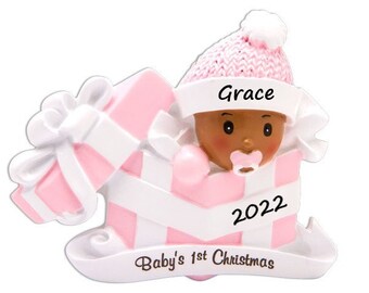 Personalized Baby Girl in Present Ornament, Baby's 1st Christmas Ornament, Newborn Ornament, Pregnancy Gift, Expecting, Baby Shower Gift