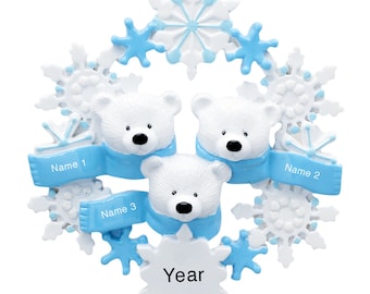 Personalized Polar Bear Family of 3 / Family Christmas Ornament / Custom Family Ornament / Family Ornament with Name / Polar Bears