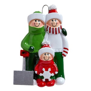 Personalized Snow Shovel Family of 3 Christmas Ornament / Personalized Christmas Ornament Family of 3 Shoveling Snow / Ornament For Three