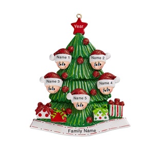 Personalized Tree With 5 Faces Family Ornament / Christmas Tree Family of 5 Ornament / Family Christmas Ornament / Custom Ornament With Name