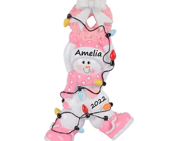 Babys Christmas Ornament 2023 Baby Girl Pink Ornament Snowman Ornament