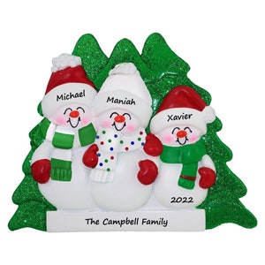 Snowman Family Christmas Ornament 2022 / Snowman Family Of 3 Ornament / Personalized Family Christmas Ornament / Custom Ornament