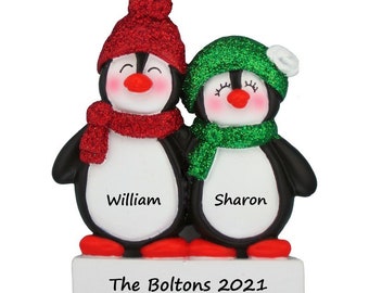 Personalized Penguin Couple Ornament / Penguin Personalized Christmas Ornament / Couple Christmas Ornament / Penguin Christmas Ornament