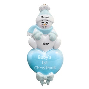 Baby's First Christmas / Snow Baby Ornament / Snow Baby on Blue Heart Ornament / New Baby Ornament / Personalized Christmas Ornament