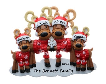 Personalized Family Of 4 Reindeer Ornament Personalized Christmas Ornament Reindeer Family Of Four Custom Family Christmas Ornament