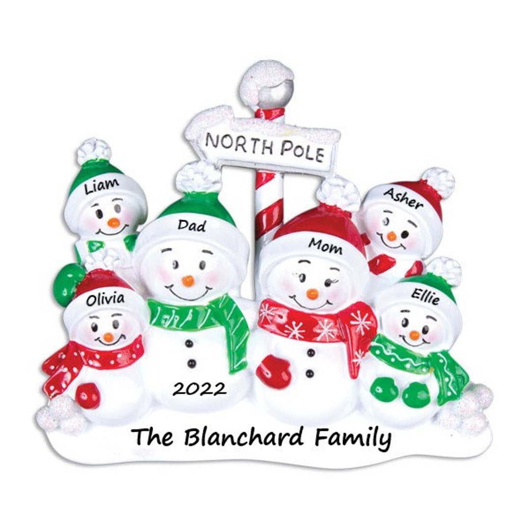Snowman Family of 6 Christmas Ornament Personalized Family Ornament ...