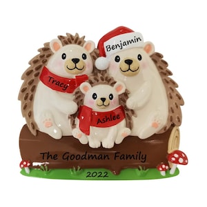 Hedgehog Family Of 3 Personalized Christmas Ornament 2024 Forest Animals Ornament With Name Cute Hedgehog Family Of 3 Personalized Gift
