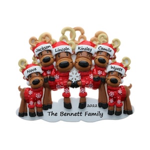 Personalized Family Of 6 Reindeer Ornament Personalized Christmas Ornament Reindeer Family Of Six Custom Family Christmas Ornament