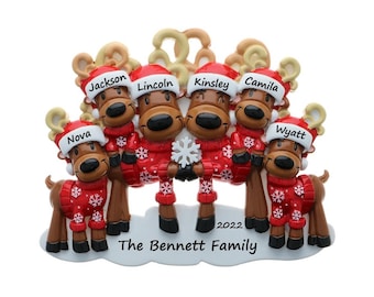 Personalized Family Of 6 Reindeer Ornament Personalized Christmas Ornament Reindeer Family Of Six Custom Family Christmas Ornament