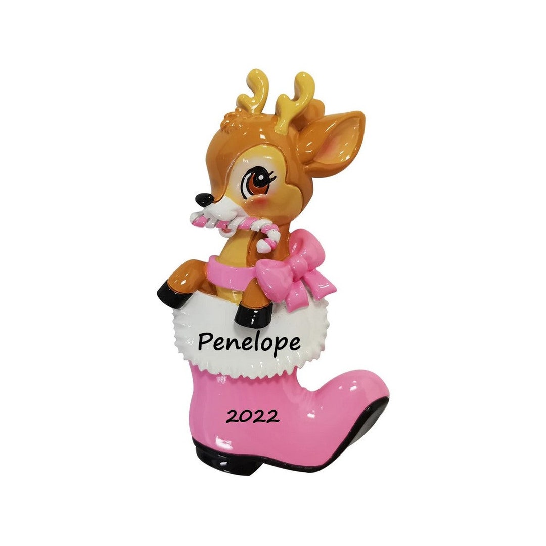Personalized Baby Girl 1st Christmas Ornament Pink Baby Girl First Ornament Reindeer Christmas