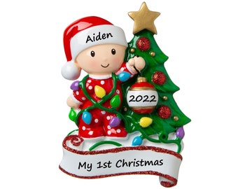 Baby's 1st Christmas Personalized Ornament, Baby Boy or Girl First Ornament, Child Decorating Tree Keepsake
