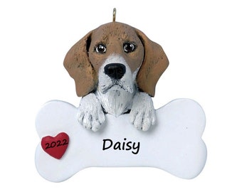 Dog Bone Ornament / Beagle Dog Christmas Ornament / Dog Christmas Ornament / Dog Lover Gift / Personalized Dog Ornament / Pet Gift With Name