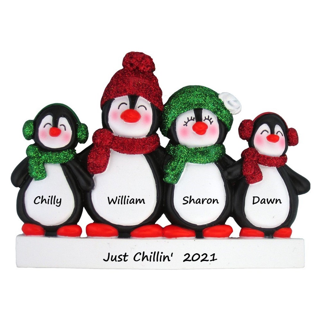 Personalized Penguin Family of 4 Ornament - Penguin Personalized ...