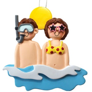 Custom Couple Ornament / At The Beach Couple Gift / Snorkeling Couple Christmas Ornament / Honeymoon Gift / Beach Vacation Ornament