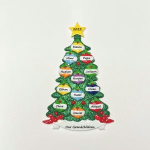 Personalized Family Of 12 Christmas Tree Ornament Glitter Christmas Tree Family Of 12 Ornament For large family