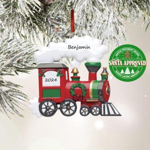 Toy Train Personalized Ornament / Locomotive Ornament / Hand Personalized Christmas Ornament