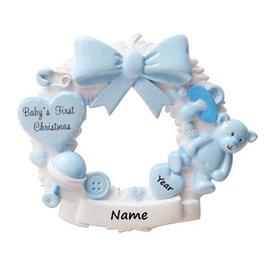 Personalized Baby Boy Wreath Ornament- Baby's 1st Christmas Ornament- Newborn Ornament- Pregnancy Gift- Expecting Ornament- Baby Shower Gift