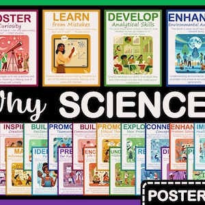 Science Classroom Posters: STEM Decor, Inspirational Quotes (PDF Download Set of 24)