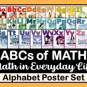 数学のアルファベット ポスター | 日常生活のいたるところに数学があるポスター セット | 今日数学を使いましたか? | Rainbow Brights Decor アルファベット ニュースレター