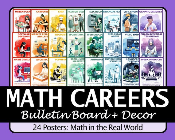 Math Careers Poster Set: STEM Classroom Decor (Digital Download Set of 24)