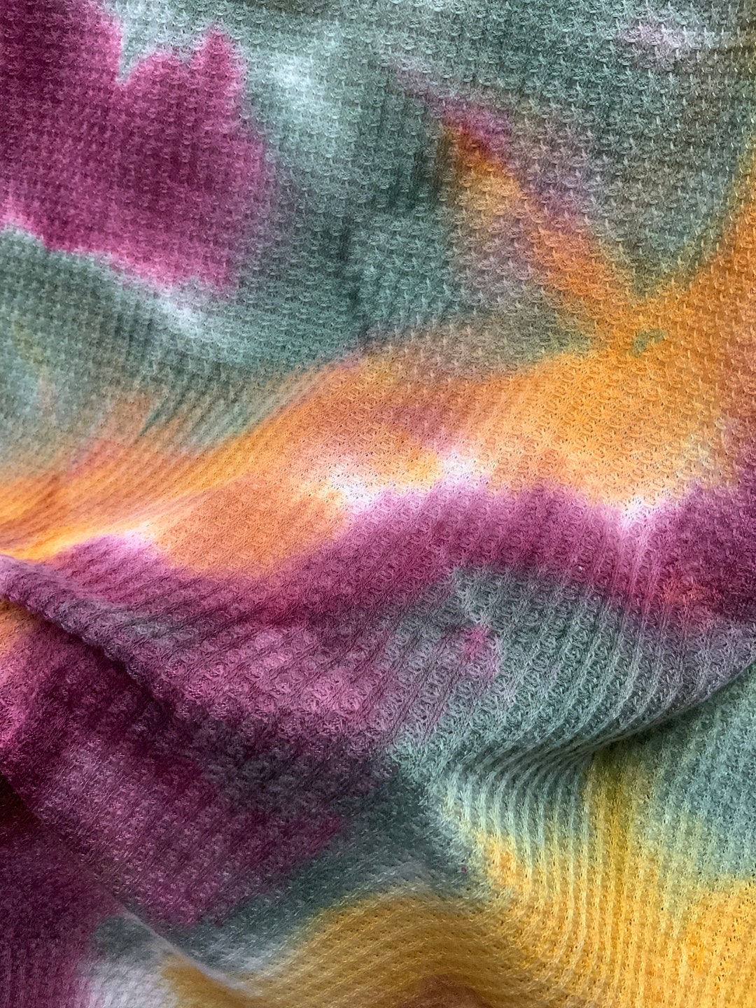 Waffle Tie Dye, Knit Fabric, Waffle Sweater Fabric by the Yards