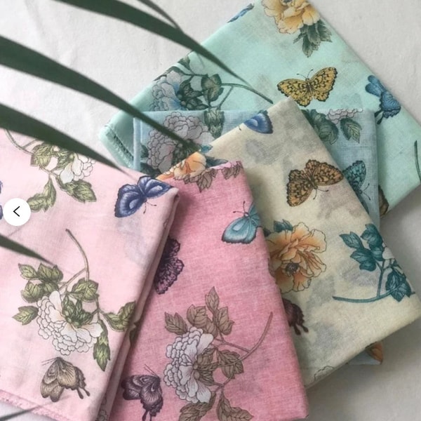 Butterfly Flower Scarf, Cotton gauze scarf, Cotton Bandana, Soft Cotton Scarf, Handkerchief for women, Flower handkerchief, chemo gift 21-1