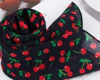 Cherry print Cotton gauze scarf, Cotton Bandana, gift scarf, chemo scarf, Cotton handkerchief, gift handkerchief, Vintage scarf, Gauze scarf