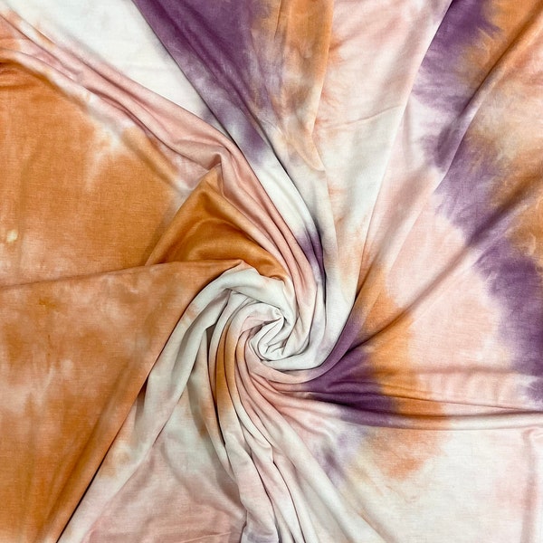 Rayon Mauve/Orange Combo tie dye, Tie dye fabric by the yard,Rayon spandex fabric, Tie dye knit fabric, Tie dye stretch Jersey knit-F47220