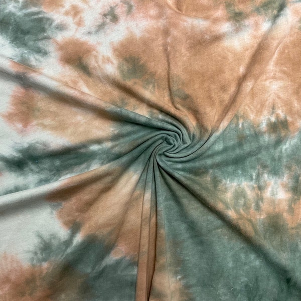 100% Baumwolle Olive Mokka Tie Dye Stoff, Baumwollstoff durch die Meter, 140GSM, Baumwoll Jersey Tie Dye Stoff, Strick Batik Stoff durch die Meter