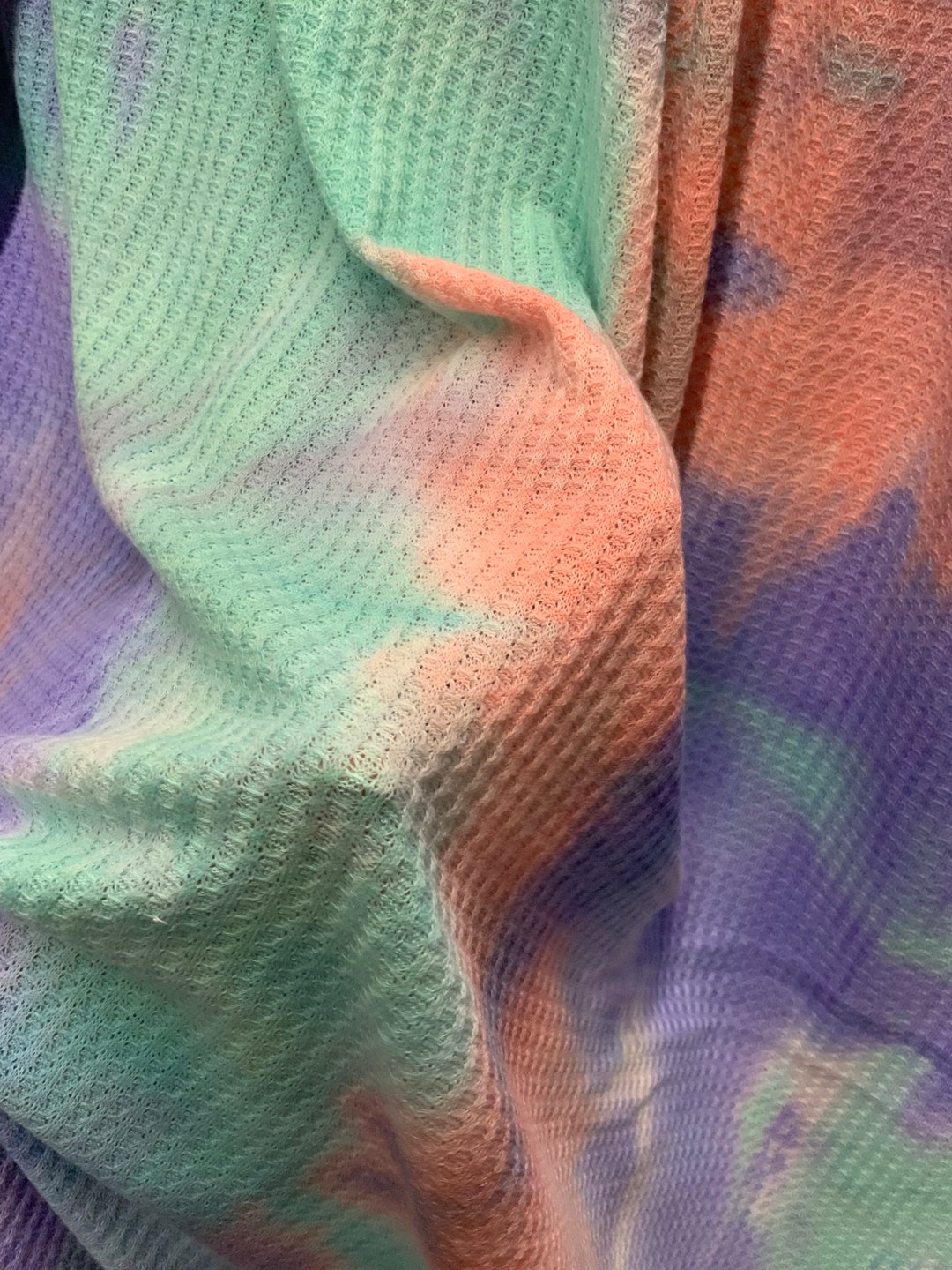 Waffle Tie Dye Knit Fabric Waffle Sweater Fabric by the Etsy
