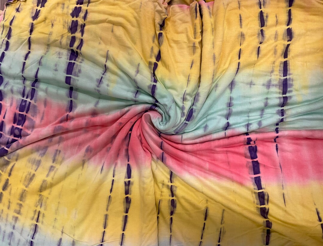 Rayon Bamboo Coral/mint/yellow Combo Tie Dye Fabric by the Etsy