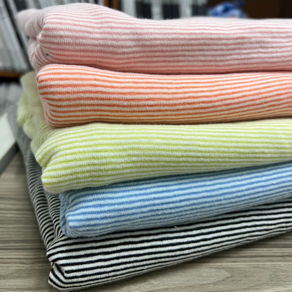 Stripe Cotton Poly fabric by the yard, Jersey stripe fabric, Stretch fabric, Jersey knit, Fashion fabric, fabric for baby, G18177-31