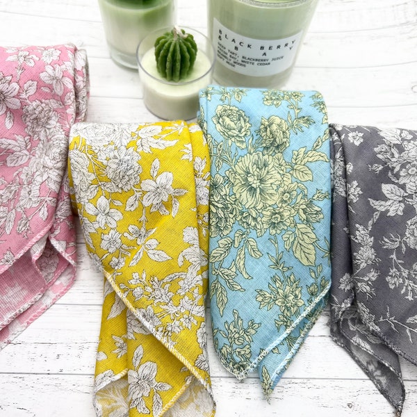 Sketch Rose Cotton gauze scarf, Cotton Bandana, scarf for women, Hankerchief for women, Flower handkerchief, chemo scarf, 17-5