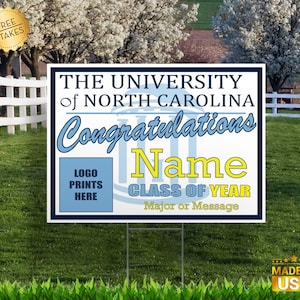 Letreros de graduación personalizables de la Universidad de Carolina del Norte (UNC): "El hogar de los Tarheels"