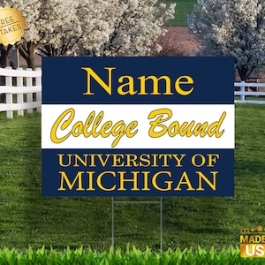 Letreros de graduación personalizables "College Bound" de la Universidad de Michigan