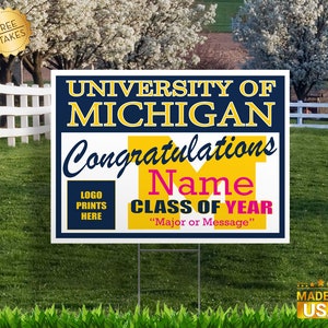 Letreros personalizables de graduación de la Universidad de Michigan "Hogar de los Wolverines"