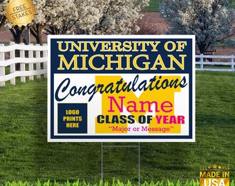 University of Michigan Customizable Graduation Signs "Home of the Wolverines"