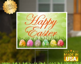 Happy Easter "Egg Hunt" Edition - Corrugated Yard Sign with H-Stake for display.