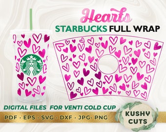 Valentine Heart Starbucks SVG - Starbucks Full Wrap - Venti Cold Cup 24oz - Digitaler Download - SVG DXF Cut Dateien für Cricut Silhouette