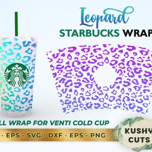 Bezszwowy, w całości owinięty zwierzęcy nadruk dla Starbucks, kubek Starbucks w panterkę SVG Venti Cold Cup 24oz - cyfrowy - plik SVG DXF Cut dla Cricut