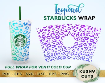 Seamless Full Wrap Animal Print pour Starbucks, Leopard Starbucks Cup SVG Venti Cold Cup 24oz - Numérique - SVG DXF Cut File pour Cricut