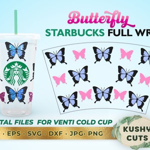 Starbucks Full Wrap Butterfly Design for Starbucks Venti Cold Cup 24oz - Digital Download - SVG DXF Cut Files for Cricut Silhouette