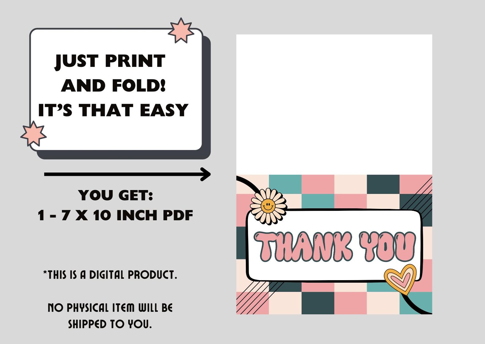 Cute Printable Thank You Card Digital Download, Instant Download ...