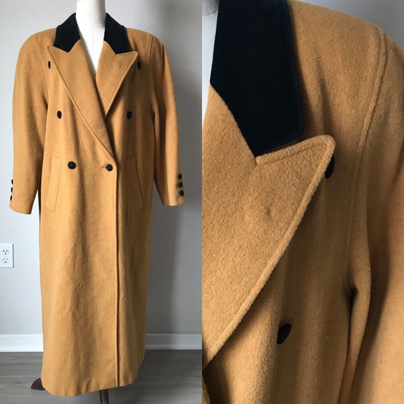 Vintage Tan Wool Coat Velvet Collar
